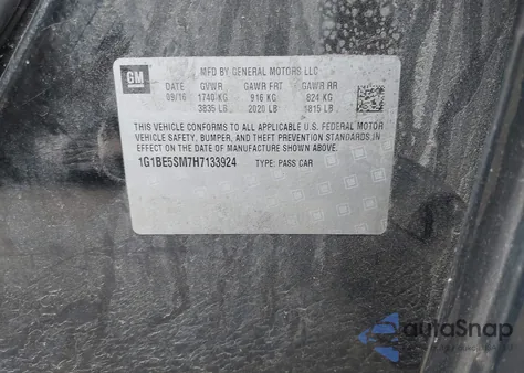 2017 Chevrolet Cruze Lt Auto from USA, damaged, VIN 1G1BE5SM7H7133924